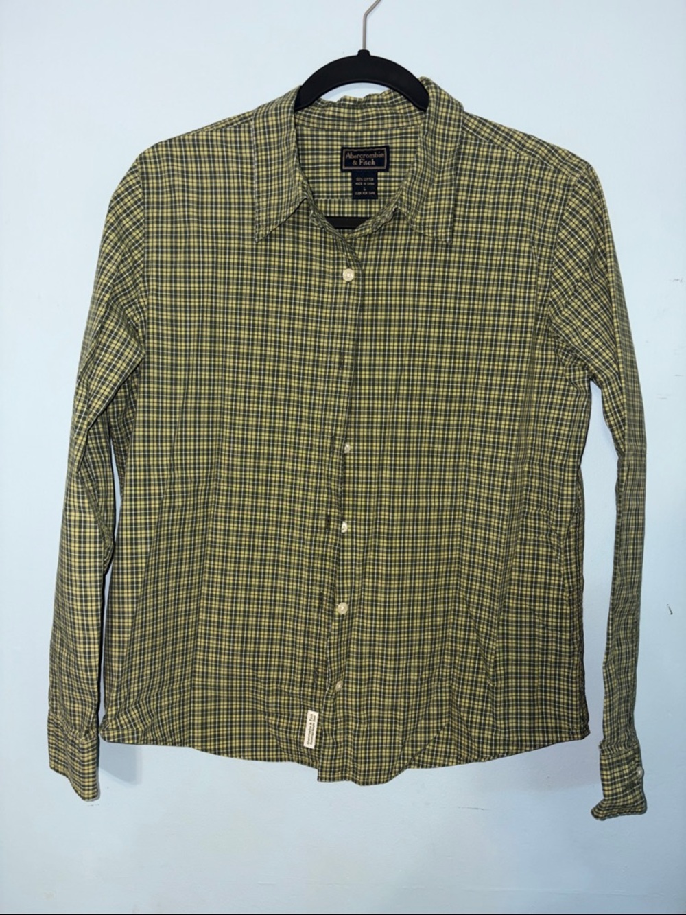 Abercrombie & Fitch Olive and Black 100% Cotton Women’s Plaid Button-Down Shirt